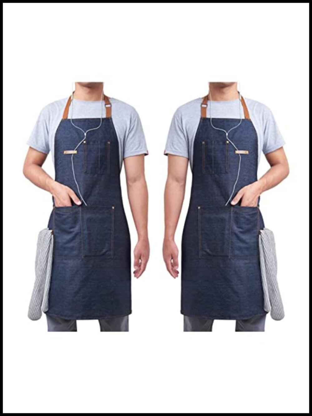 2 Pack Denim Bib Aprons Adjustable 30x24 Kitchen Restaurant Waitress